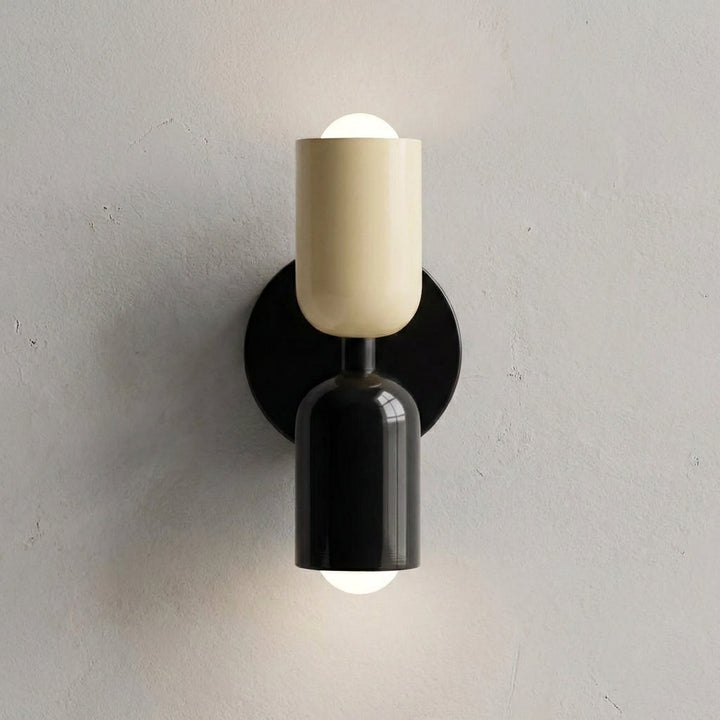 Bedroom wall sconce, geometric design with dual-tone shade, providing soft ambient light