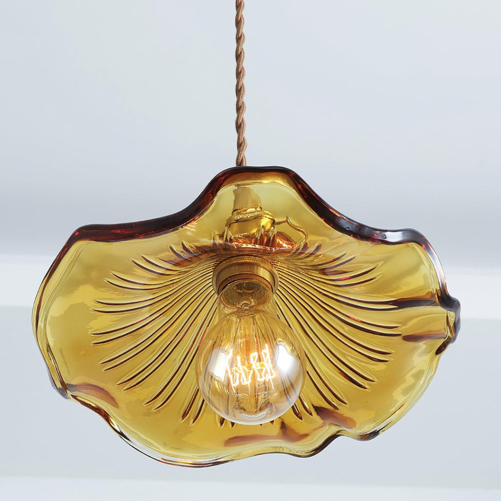 Unique hibiscus flower ceiling light, a glass pendant lamp for contemporary home decor.