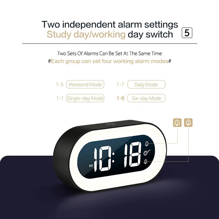 Modern digital alarm clock, dimmable night light. Perfect for creating a calm bedroom ambiance.