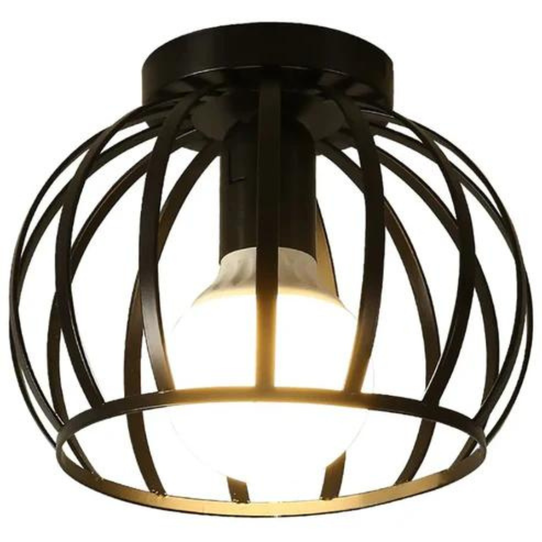 Trendy industrial open design ceiling light, black finish. Modern home lighting solution, LED compatible.