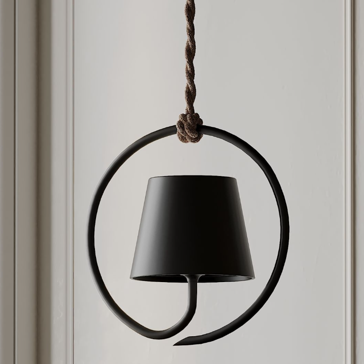 Modern LED AuraGlow pendant lamp, rechargeable & dimmable for versatile indoor/outdoor lighting.