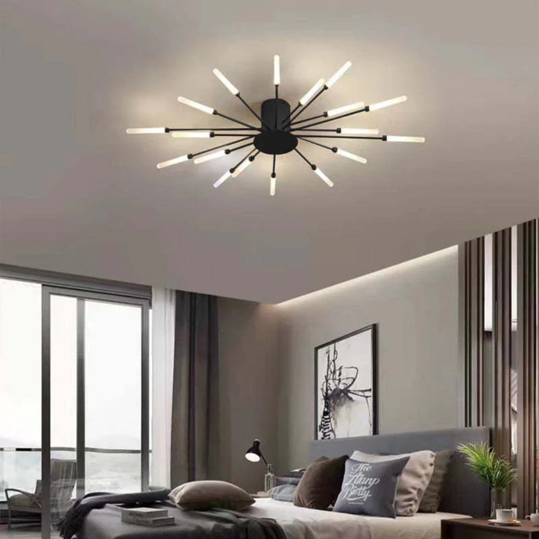 Gold LED ceiling light with an abstract design, perfect for upscale hotel lighting