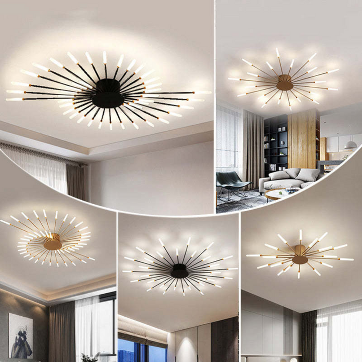 Warm glow from a dimmable gold LED ceiling light, creating a cozy bedroom atmosphere