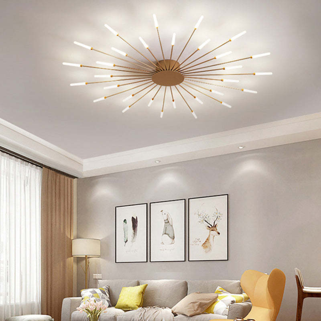 High-angle view of a modern black LED ceiling light, demonstrating its ceiling mount
