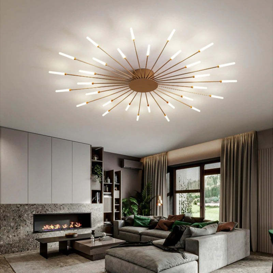 Designer gold LED ceiling light, 125 characters or less for SEO optimization