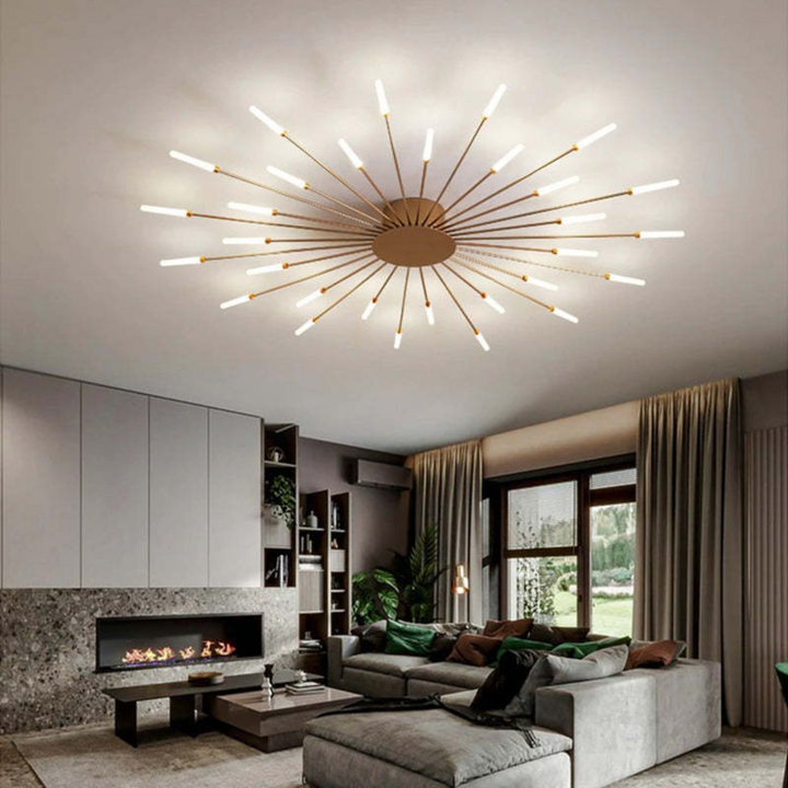 Designer gold LED ceiling light, 125 characters or less for SEO optimization