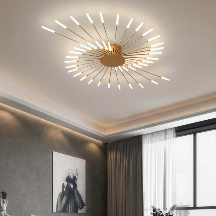 Modern black LED ceiling light illuminating a living room with bright, even light