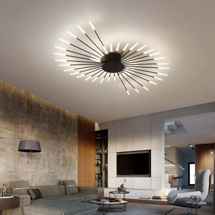 Dimmable gold LED ceiling light, showing soft light output, great for bedrooms