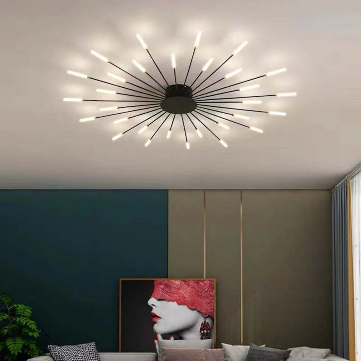 Minimalist gold LED ceiling fixture, providing warm lighting for bedrooms and hotels