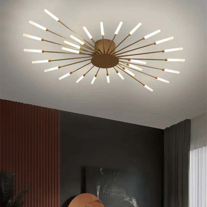 Close-up of a modern black LED ceiling light, showcasing its unique design & finish