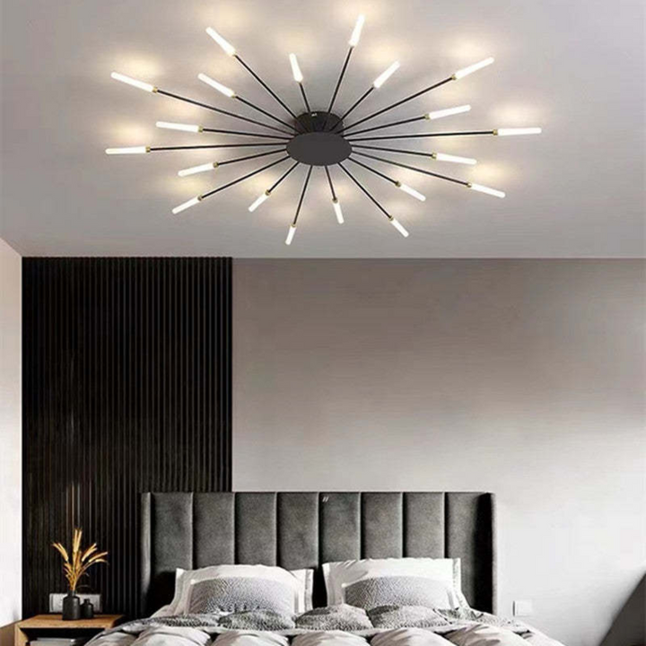 Contemporary LED ceiling light in gold, enhancing the ambiance of a bedroom