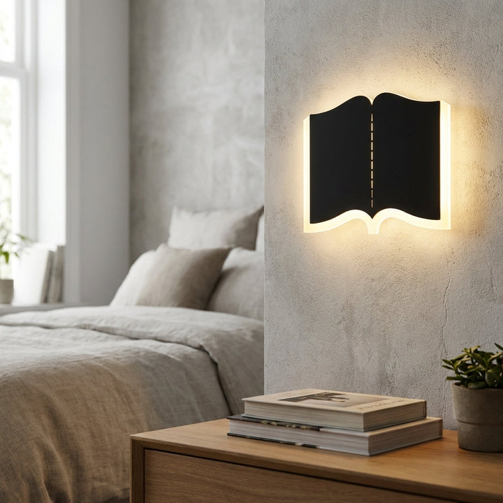 Modern LED book shaped wall sconce, ambient lighting for minimalist home decor