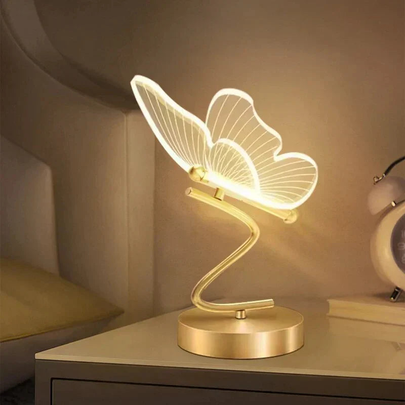 Modern LED butterfly table lamp, illuminating a contemporary living space, perfect for home decor