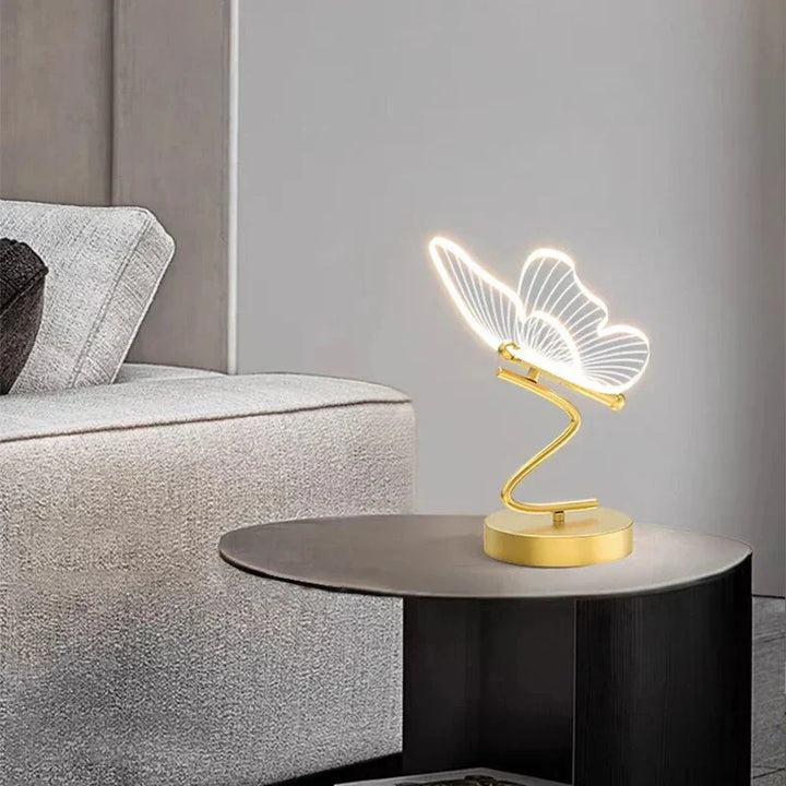 Close-up of a stylish LED butterfly desk lamp, showcasing intricate design and soft ambient light