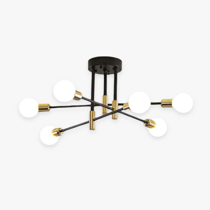Modern LED ceiling light, black gold finish, elegant fixture for luxury living room decor.