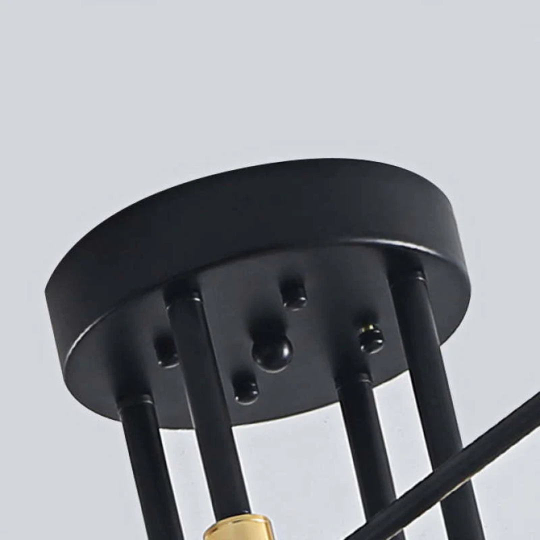 Stylish black gold LED ceiling lamp, modern design, ideal for dining room luxury decor.