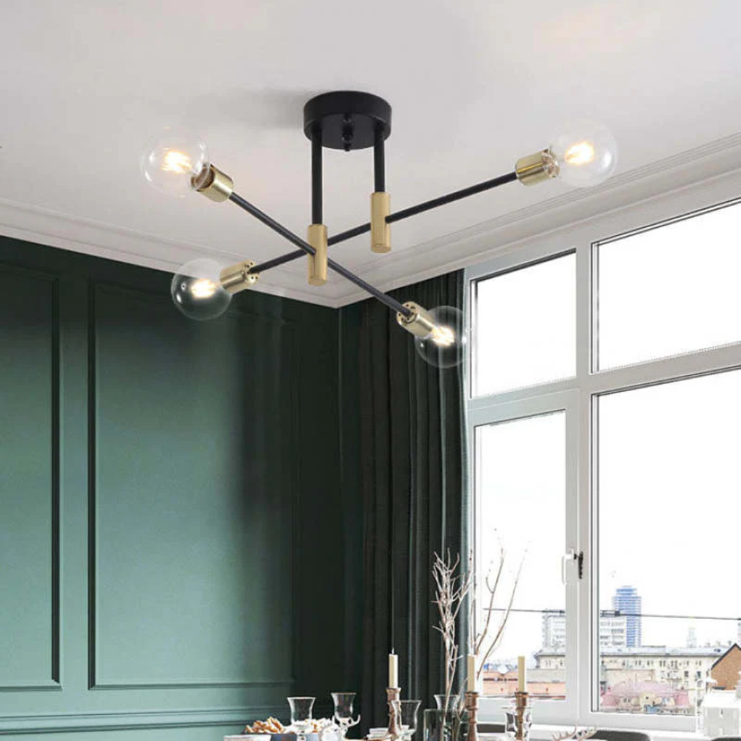 Black gold LED ceiling light, modern luxury lighting fixture for living room and bedroom.