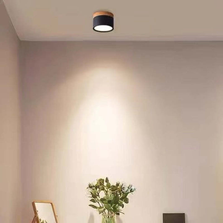 Versatile LumiModo LED ceiling light, Morandi style, suits various modern room settings.