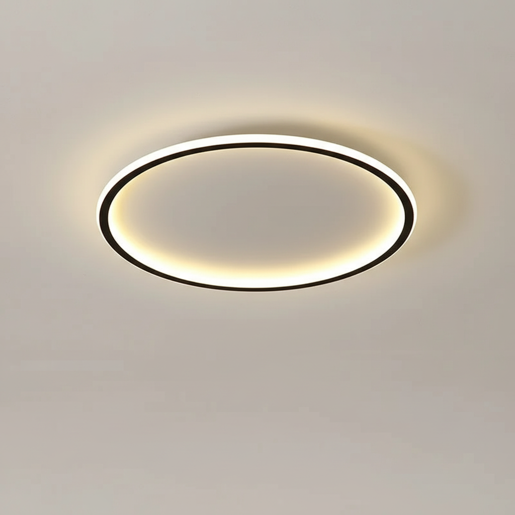 Modern LED Ceiling Light, black, casting a wide glow for living areas