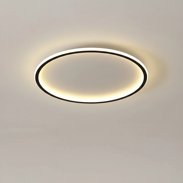 Modern LED Ceiling Light, black, casting a wide glow for living areas
