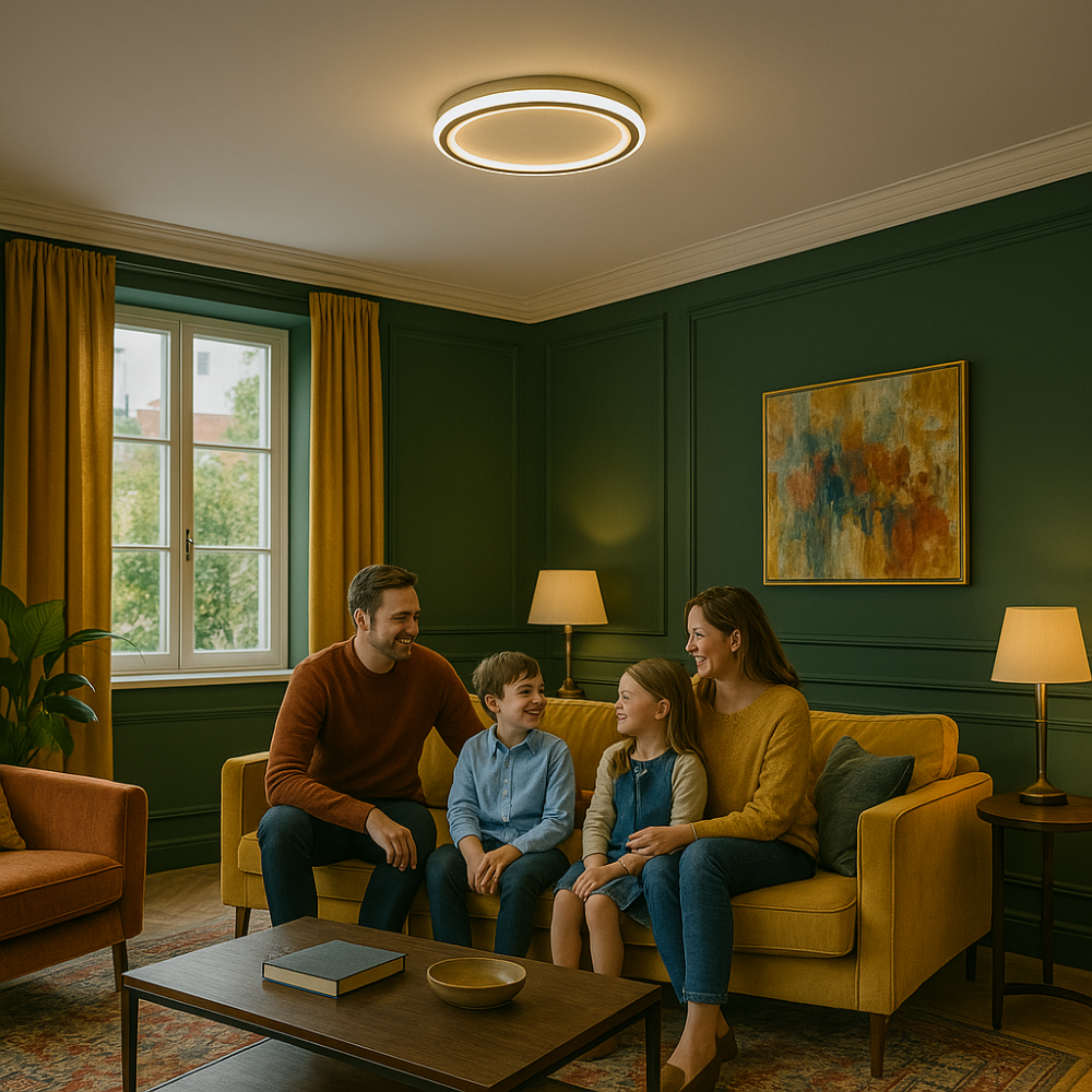 Scandinavian style LED light fixture, round shape, bright illumination for hallways