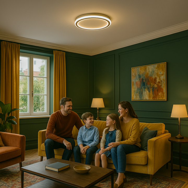 Scandinavian style LED light fixture, round shape, bright illumination for hallways