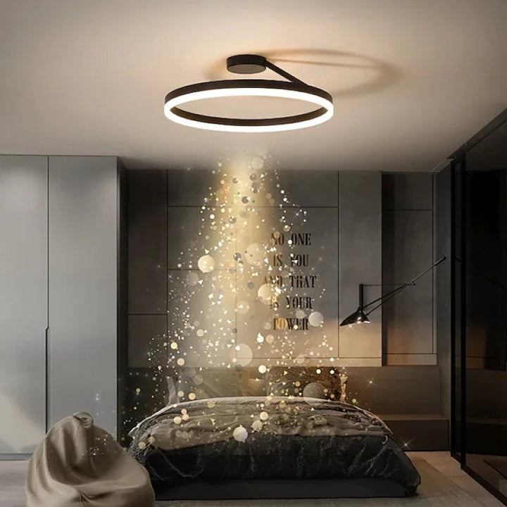 Dimmable LED ceiling light with modern design, Luminara, offering adjustable brightness.