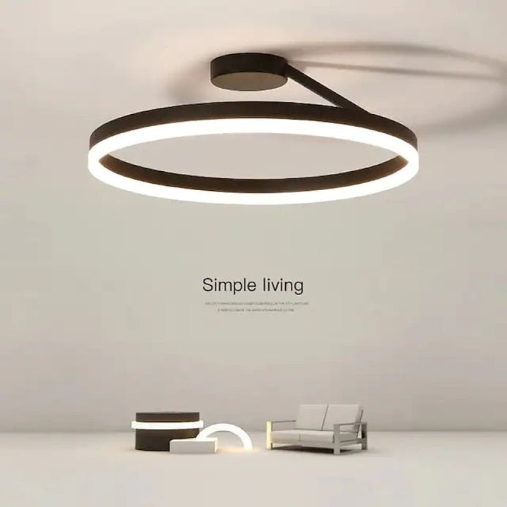 Energy-efficient modern LED ceiling light, Luminara, enhances bedroom or living area ambiance.