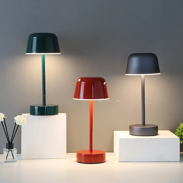 Rechargeable LED table lamp, LumoPulse, featuring a sleek design and dimmable light for versatile use
