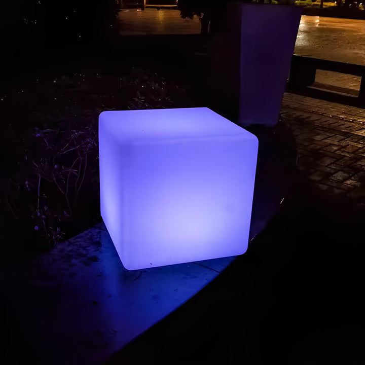 White 16-color LED Cube Garden Light, LumaCube, modern design