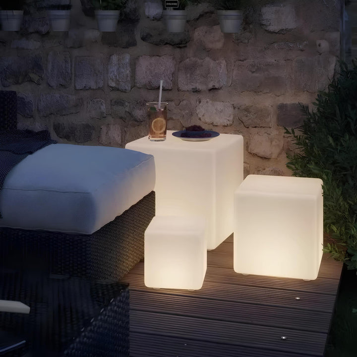 Modern LED Cube lighting, LumaCube, for patio and garden decor