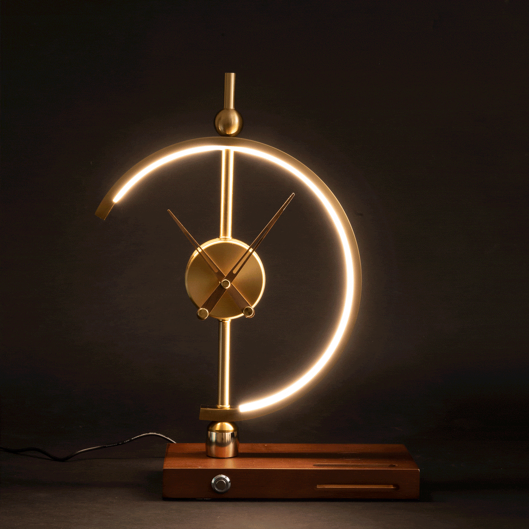 Sleek office lamp: LED lighting, phone wireless charger, and digital clock for modern workspaces.