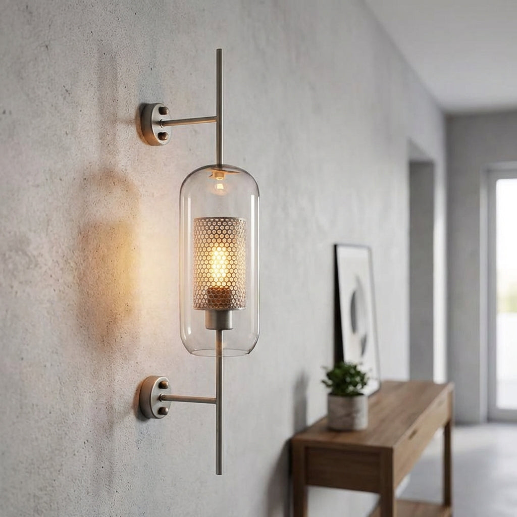 Modern LED glass wall sconce by Glasierra with gold finish, perfect for contemporary home decor.