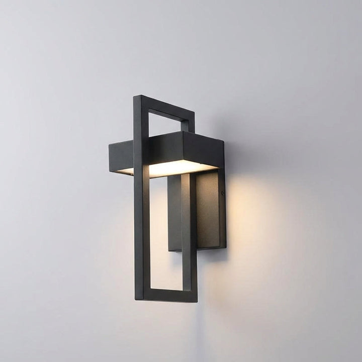 Waterproof modern outdoor wall light, LED fixture, stylish black finish, perfect for contemporary entrance lighting.