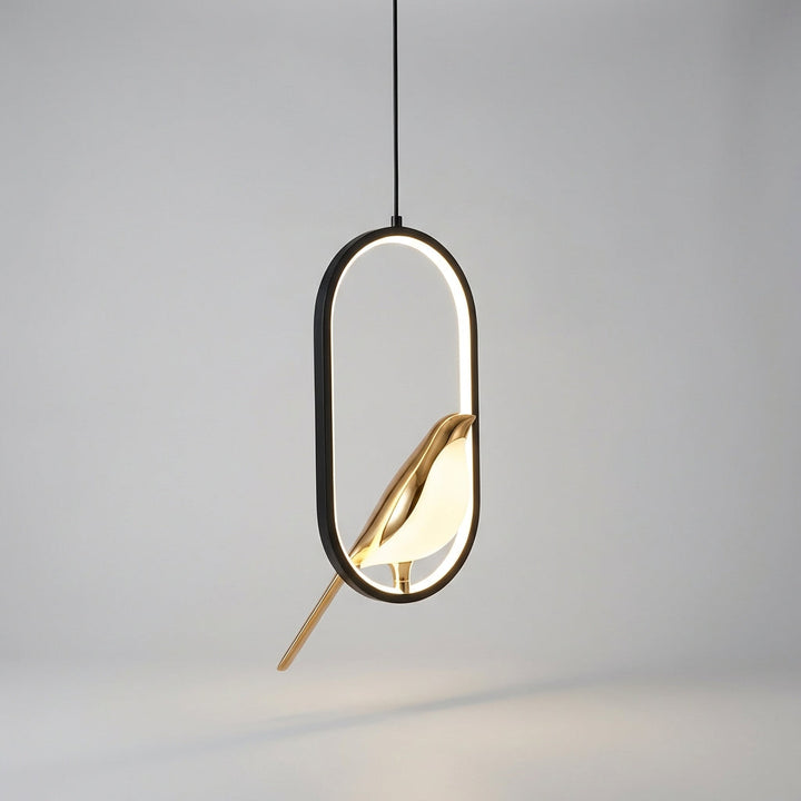 Glowmere modern decorative LED pendant light, illuminating a living space with ambient glow.