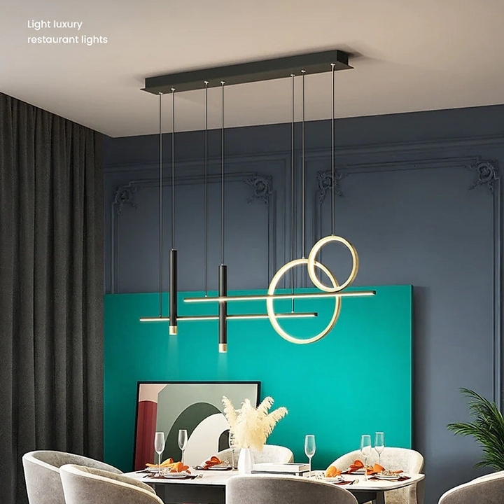 Versatile modern LED pendant light for dining rooms & living spaces, enhancing contemporary home decor.