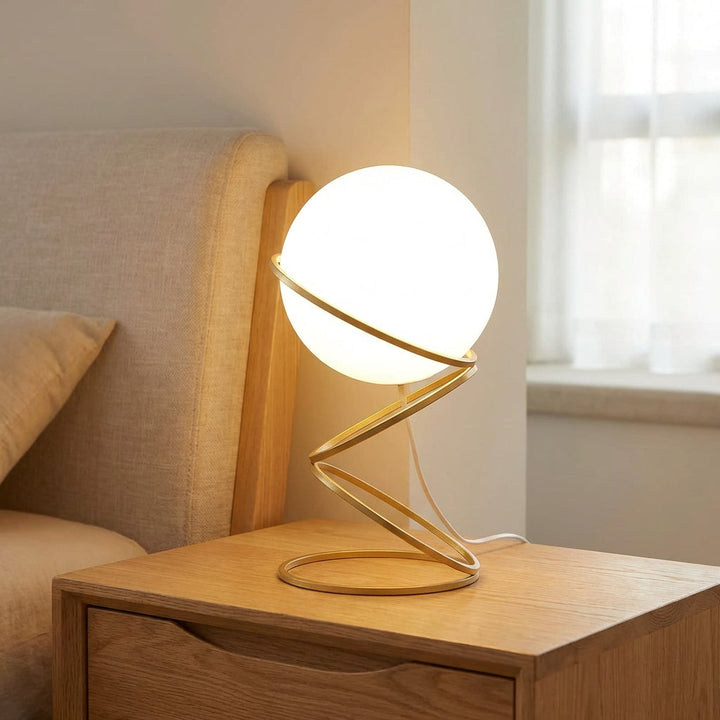 Modern LED spiral table lamp, Spiralis, with warm ambient light, perfect for contemporary living rooms