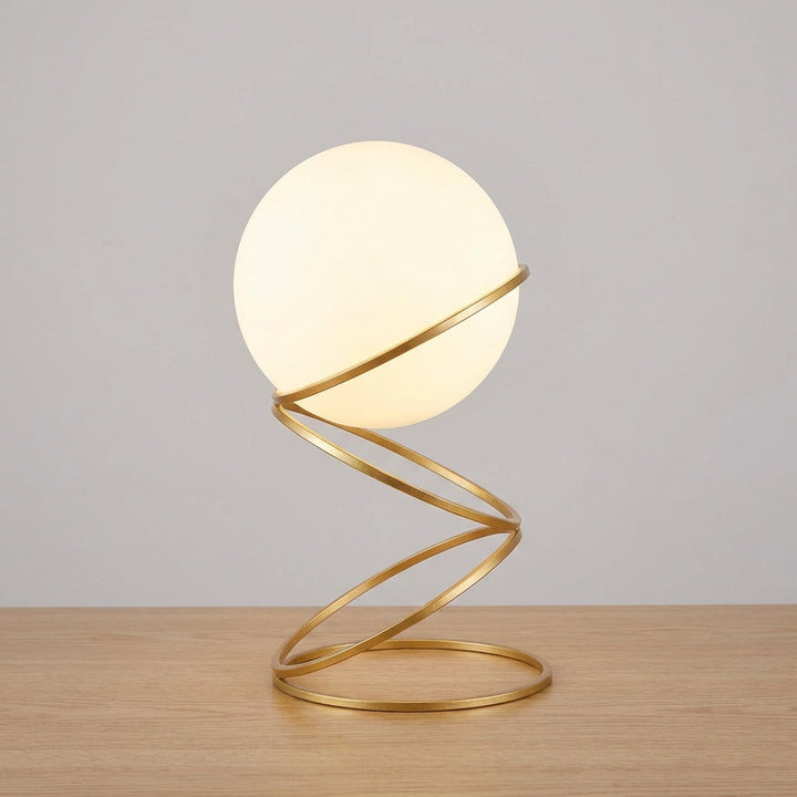 Stylish LED spiral table lamp, Spiralis, featuring a unique acrylic design for bedroom nightstand lighting