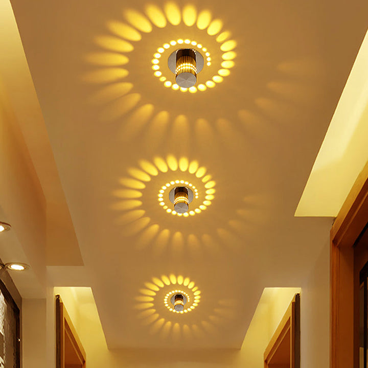 LumoSpiral modern LED wall lamp mounted vertically, showcasing its unique spiral light pattern