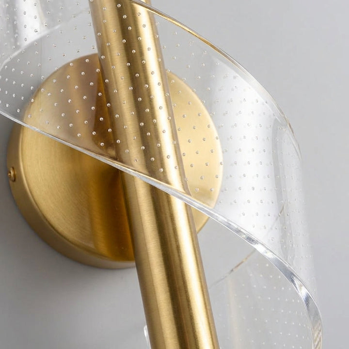 Close-up of a Modern LED Spiral Wall Sconce, showcasing its unique design and soft ambient glow, home decor.