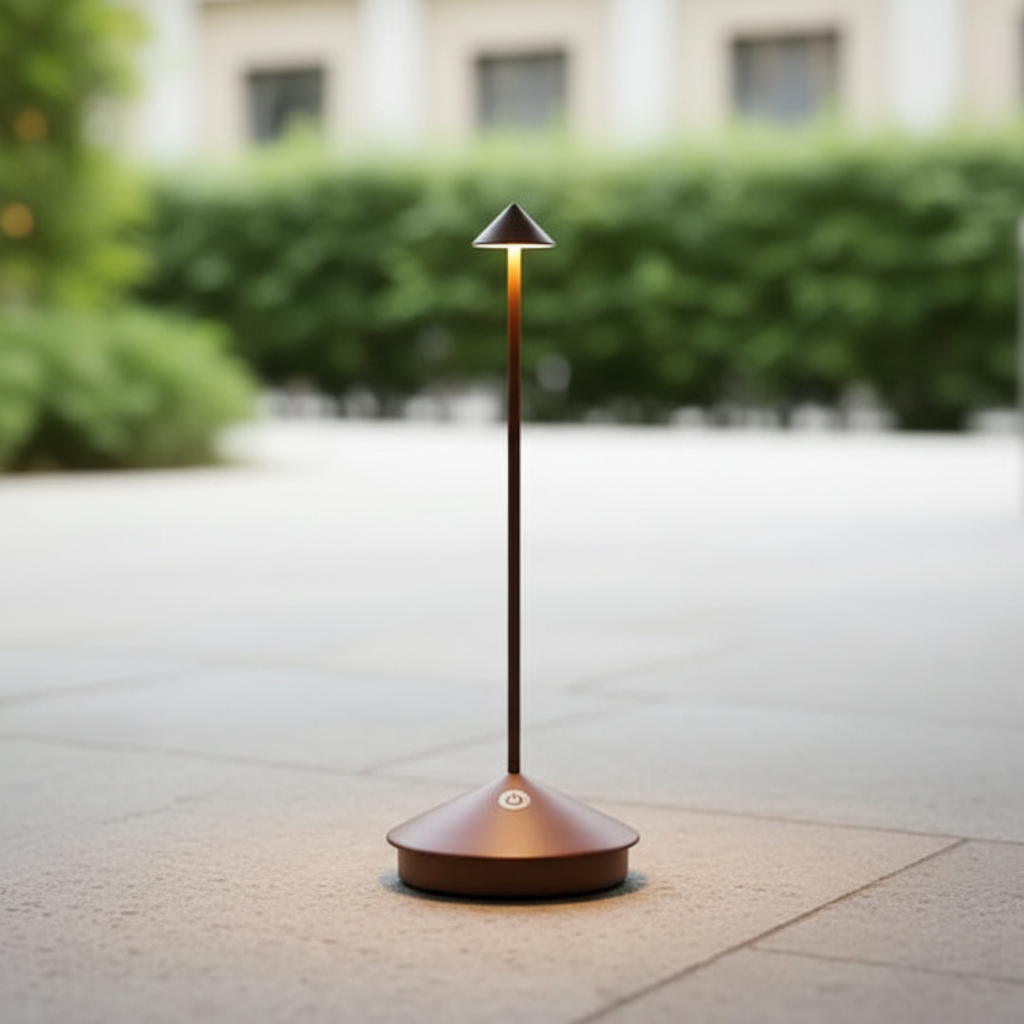 Modern LED table lamp, touch control, sleek design for indoor/outdoor lighting