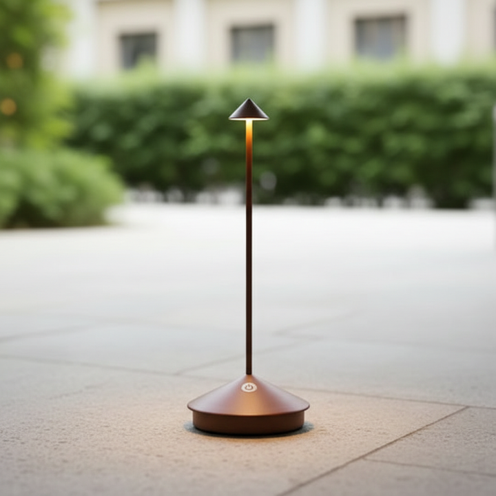 Modern LED table lamp, touch control, sleek design for indoor/outdoor lighting