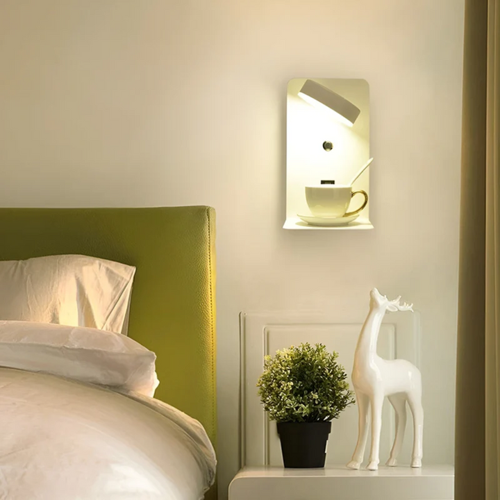 Elegant LED wall lamp with integrated USB charging port, a modern and energy-efficient home lighting solution.