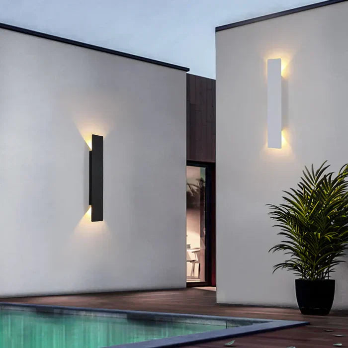Exterior wall light with LED fixture, contemporary style, ideal garden lighting, durable and waterproof