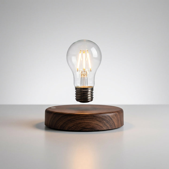 Levora levitating LED lamp, a unique desktop light featuring a sleek design and warm glow, ideal as a modern accent light.
