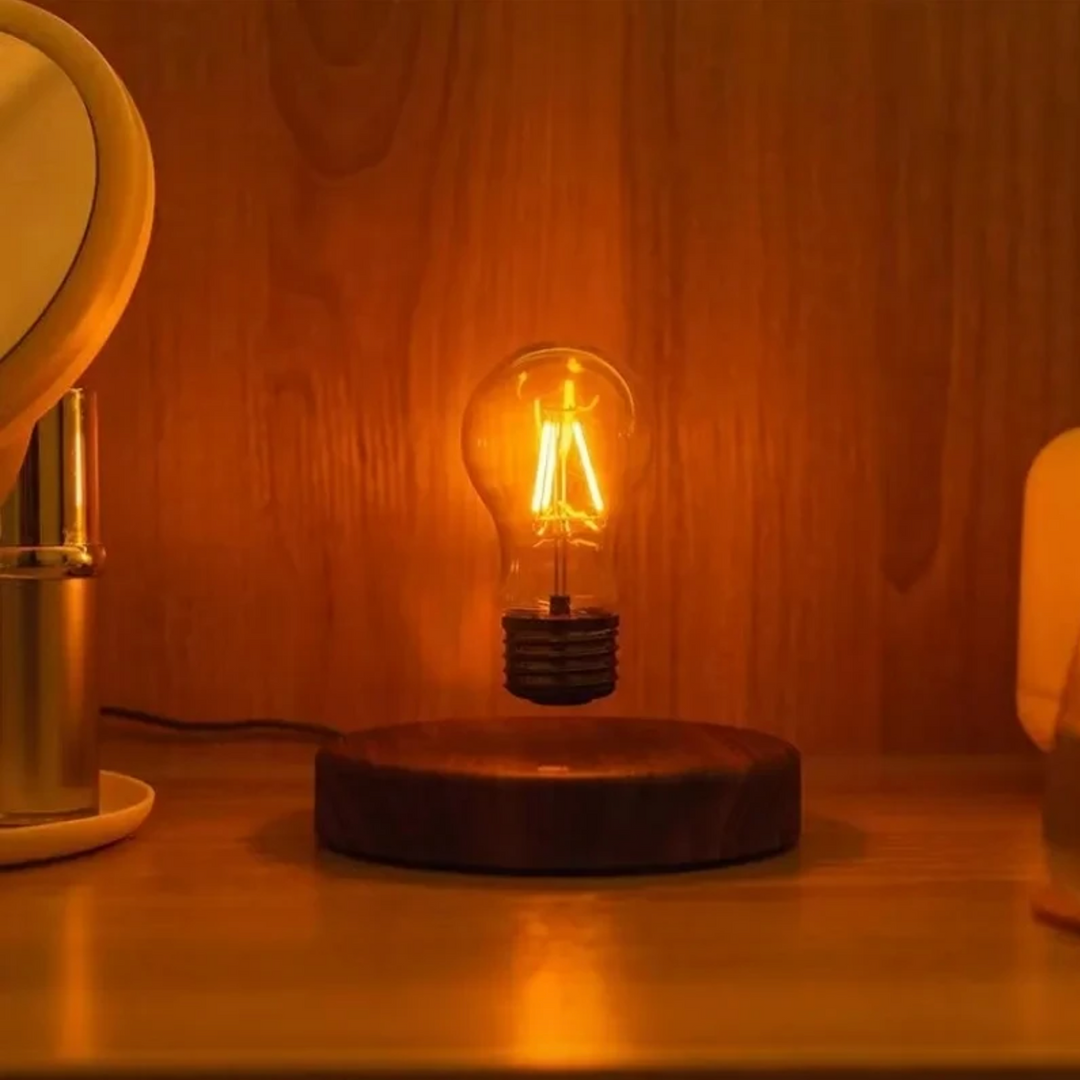 Stylish Levora LED levitating lamp on a modern desk, providing ambient lighting and serving as a striking home decor piece.