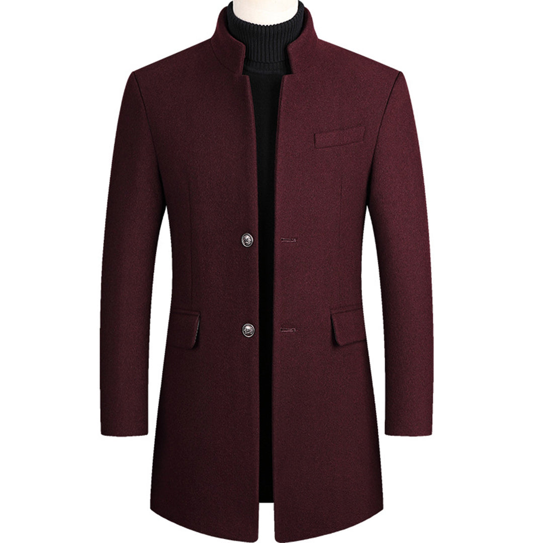 Modern long men's winter coat, elegant design by Alexander. Warm outerwear for stylish cold weather.