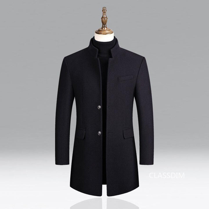 Men's elegant long winter coat, Alexander collection. Provides warmth & style for cold weather outerwear.