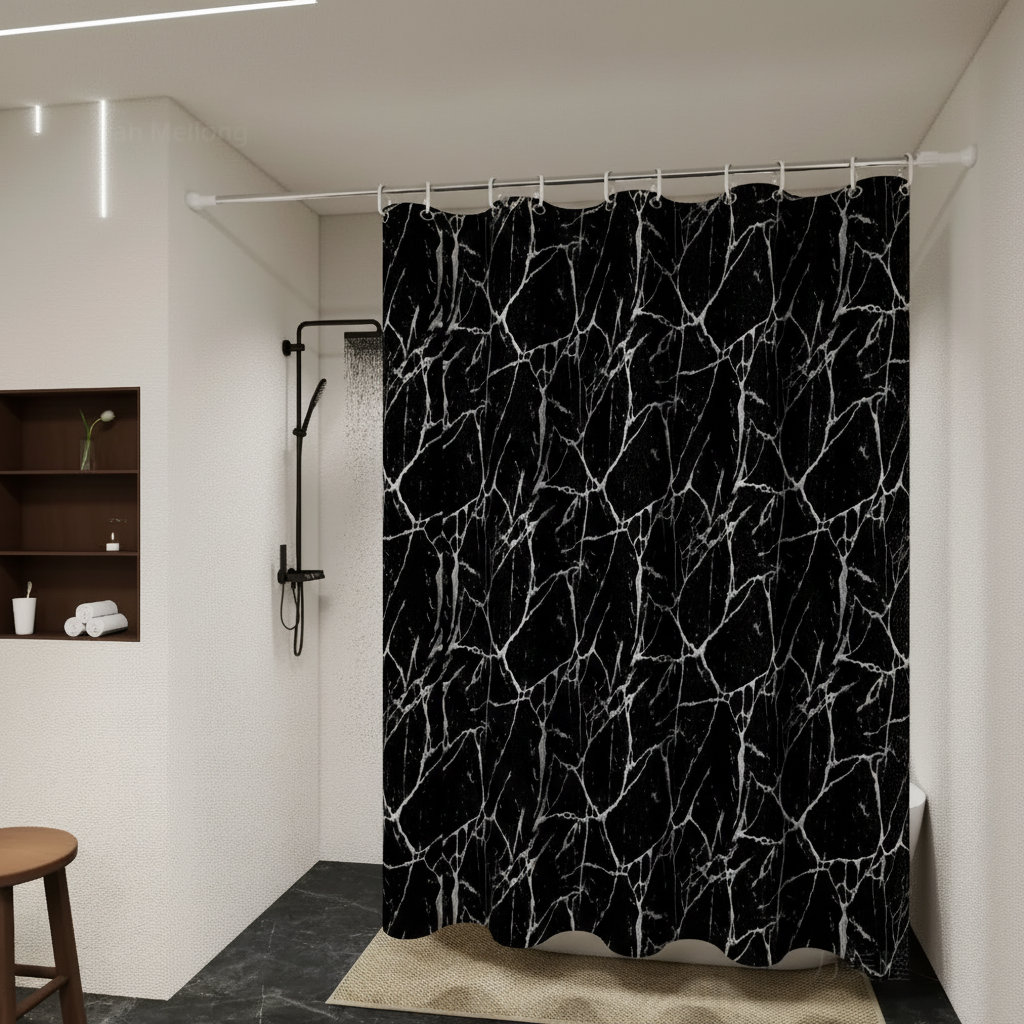 Modern Marble Effect Shower Curtain, waterproof PEVA for a stylish bathroom decor