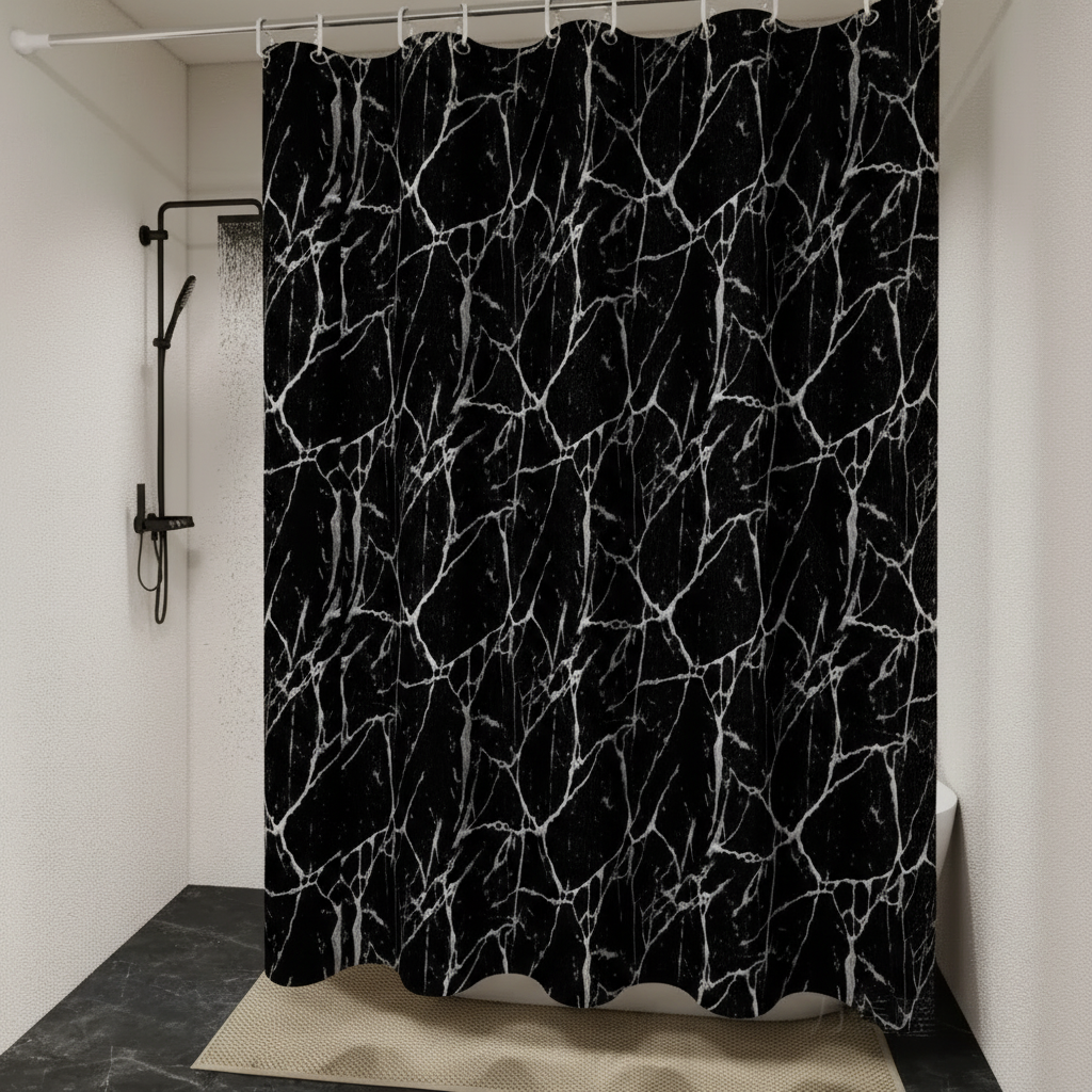 Elegant Marble Effect ShowerNero shower curtain, modern bathroom decor accessory